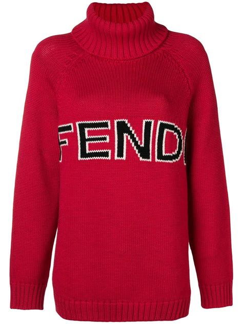 fendi intarsia-knit wool turtleneck sweater in red